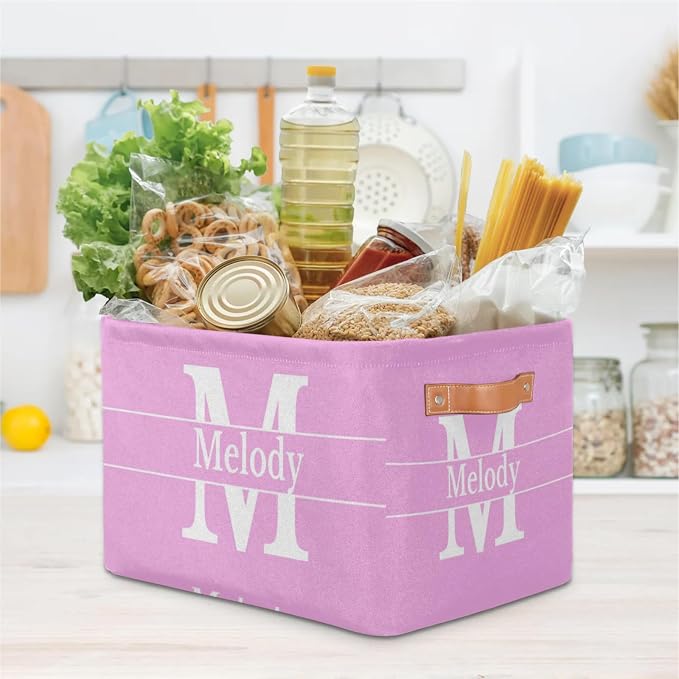 Personalized Storage Bins, Light Green Print Name and Initial Letter