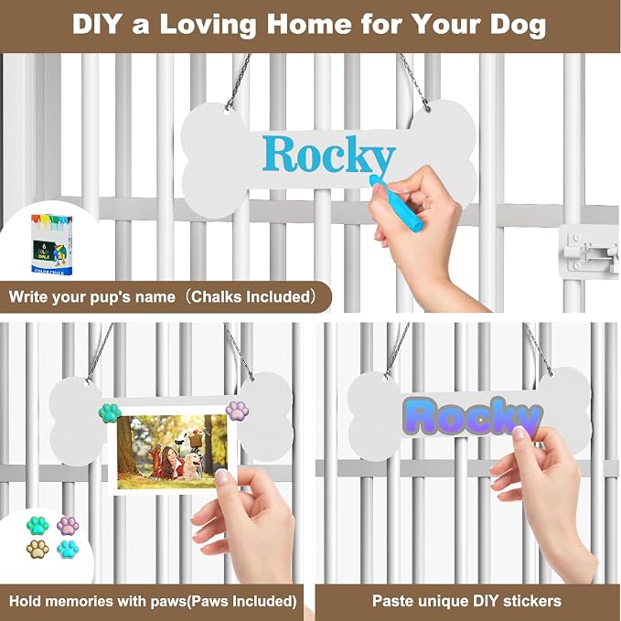 Easycom 27" Foldable Dog Crate Furniture, No Assembly, White & Beech | Decorative Wooden Dog Kennel Indoor With Adjustable Bowls and Name Tag, Small Dogs (Under 20 lbs), End Table