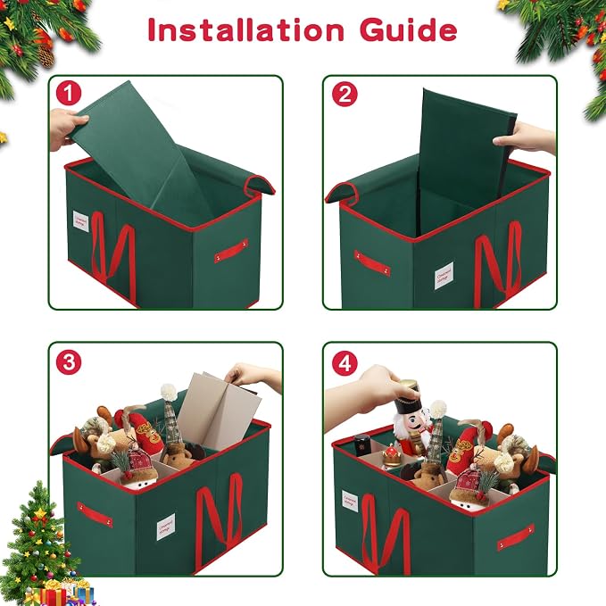 Christmas Nutcrackers Storage Box Stores 8 Figurines 15 " Storage Container | Large Ornaments Storage Box and More - Holiday Decor Organizer with Adjustable Dividers, Xmas Decorations Accessories Boxes