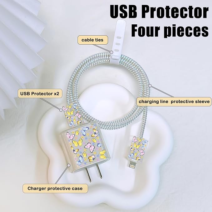 CameCosy Cute Cable Protector Compatible for iPhone Apple Charger with Pretty Colorful Butterflies Pattern,Data Cable USB Type C Cord Saver Phone Charger Protector for iPhone 11 12 13 14 15 Pro Max