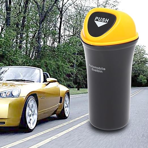 Portable Mini Car Trash Can with Leakproof Cover Yellow Auto Garbage Bin with Clip for Vehicle Organizer Space-Saving Multi-Functional Car Storage Container for Snacks Supplies Pet