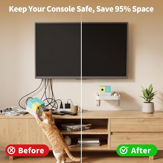 RIBOTS Wall Mounted Holder for Nex Playground Game System with Silicone Remote Case Cover, Wood Shelf for Console & Remote, 3-Step Easy Setup, Storage Organizer for Nex Playground Kids & Families