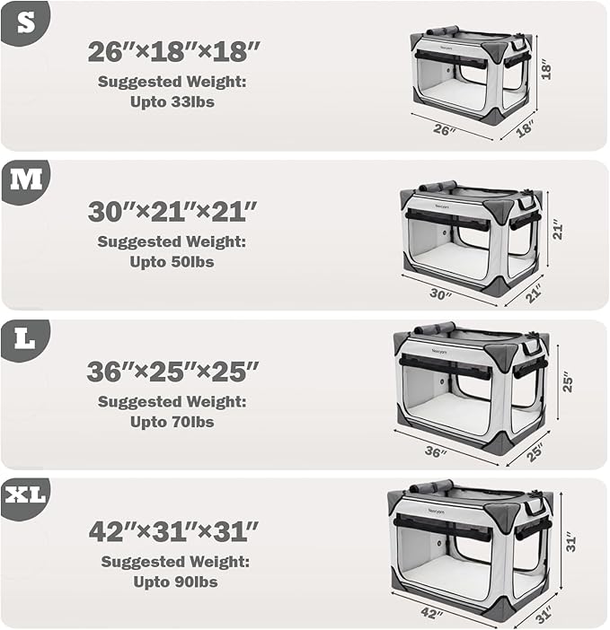 Collapsible Soft Dog Crate 30 Inch, Portable Travel Pet Crate for Medium Dogs with 4-Door Mesh, Medium Dog Kennel Indoor & Outdoor, Light Grey