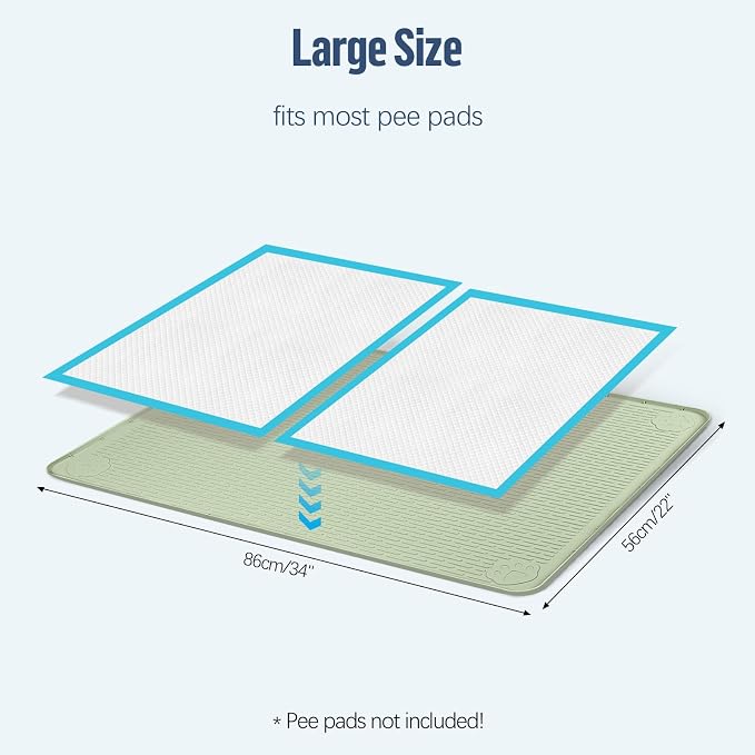 Pee Pad Holder for Dogs 34''x22'' Silicone Puppy Pee Pad Tray, Green | Extra Large Dog Potty Tray Leak-Proof, High Edge, No Spill Training Pads for Floor Protection, No Pee Pads