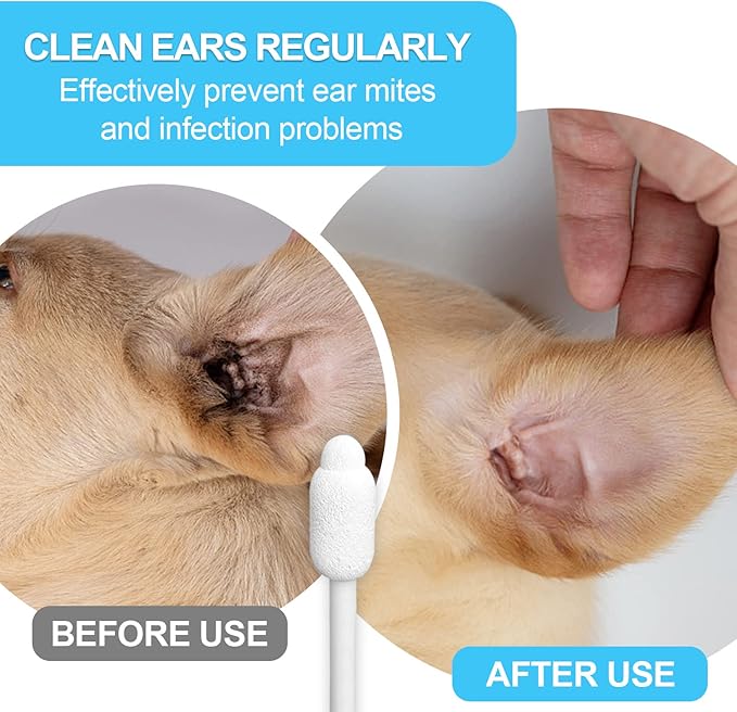 Gourd-Shaped Cotton Tips Designed for Pet Ear Canals – 110pcs Pet Ear Cleaning Swabs for Cats and Small Dogs – Gentle & Safe, Groomer-Recommended, Great for Travel & Home Use