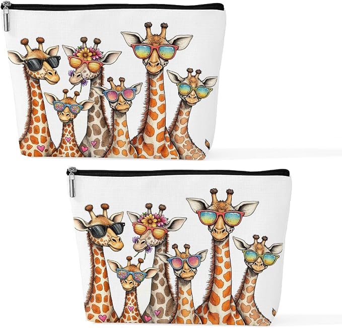 Wenboco 2 Pcs Funny Giraffe Makeup Bag, Giraffe Decor Cosmetic Bags | Travel Organizer Bag Makeup Pouch, Sister Birthday Christmas Gift for Women Mom Friend, Animal Lovers Gifts for Women