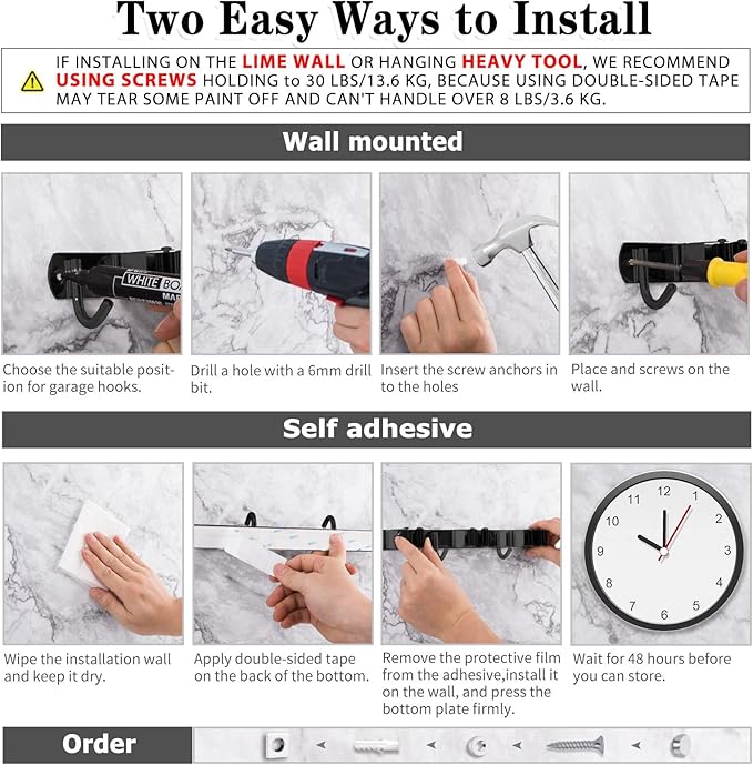 2 Pack Black Broom Holder Wall Mount, 5 Racks 4 Hooks Mop and Broom Holder | Mop Holder Wall Mount and Broom Hanger for Garage, Laundry Room, Kitchen and Utility Storage