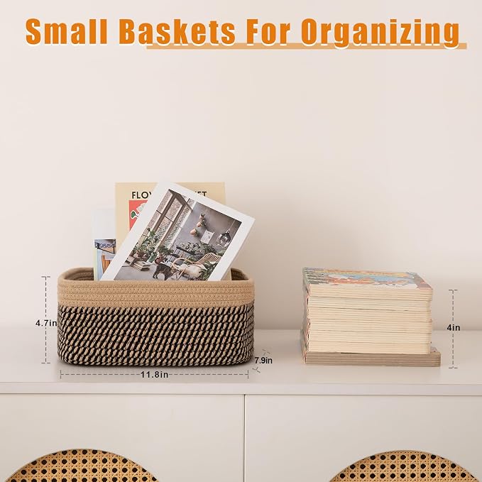 OIAHOMY 4 PACK 7L Storage Baskets for Organizing Storage Bins Black/Yellow | Small Bins for Shelves Small Storage Basket Shelf Baskets Organizer Baskets for Gifts Empty Cute Decorative Storage Bins