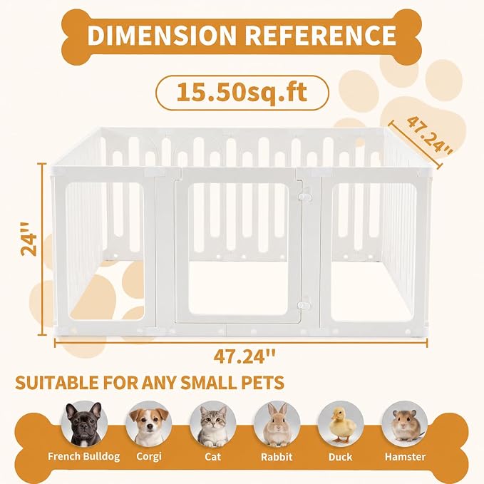 Acrylic Dog Playpen Indoor, Puppy Pens for Small Dogs & Puppies, 15 Panels | Easy Assemble, DIY Flexible Shape Dog Pen with Plastic Fence, Pet Exercise Pin for Small Animals, 24''Tall