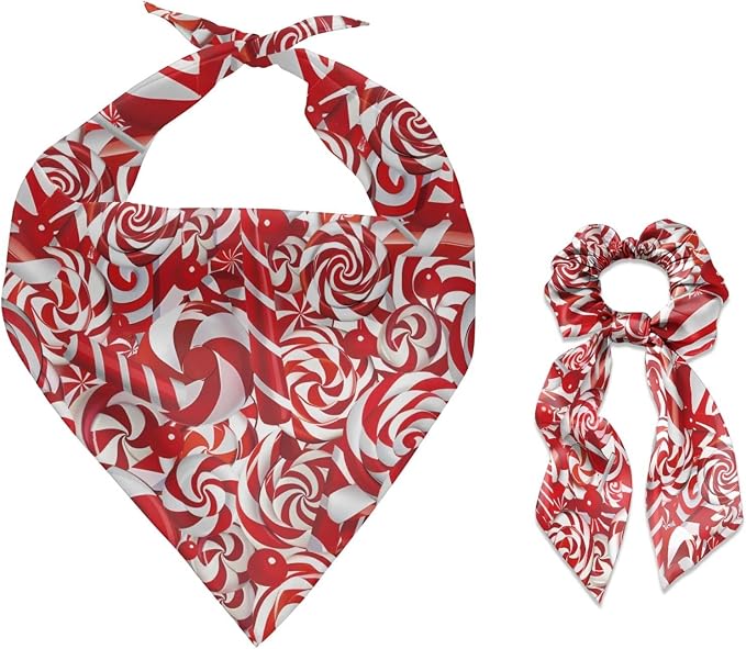 COEQINE Christmas Dog Bandanas with Hair Tie Bows for Women Holiday Costume Pet Triangle Reversible Bibs Breed for Puppy and Adult Winter Clothes Decor,Red Candy Cane