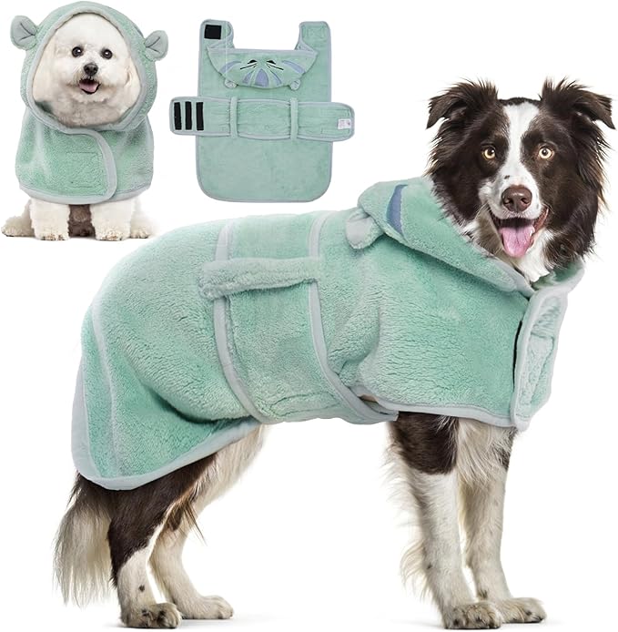 DENTRUN Dog Robes for After Bath - Super Absorbent & Fast Drying Coat with Hood, Puppy Bathrobe Beach Essentials, Bath Towels for Drying Dogs Small, Bath/Beach/Swimming Quick Dry Towel Robe