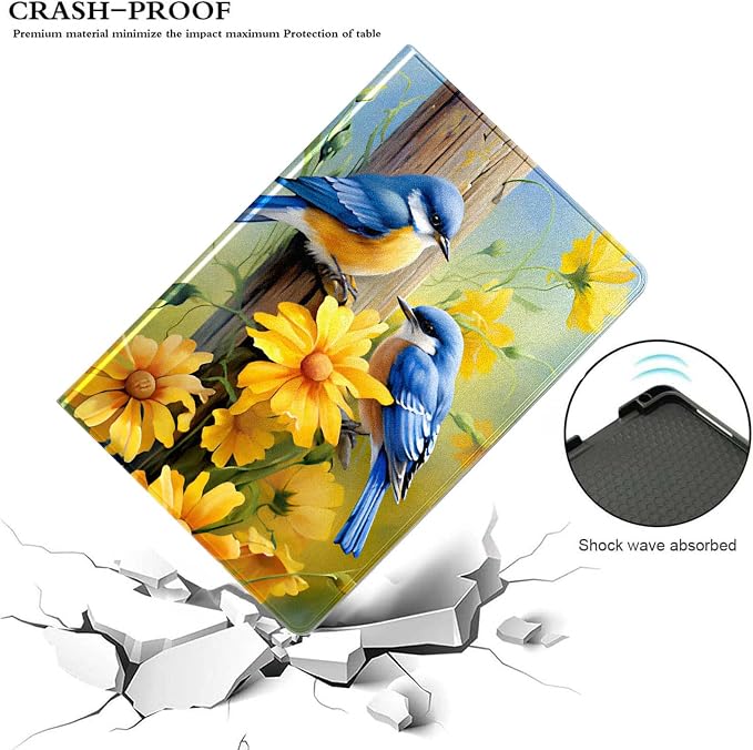for Samsung Galaxy Tab A9 8.7 Inch 2023 (SM-X110/X115/X117) Tablet Case,Premium Leather Folio Stand Auto Wake/Sleep,Multiple Viewing Stand,Bluebirds and Flowers