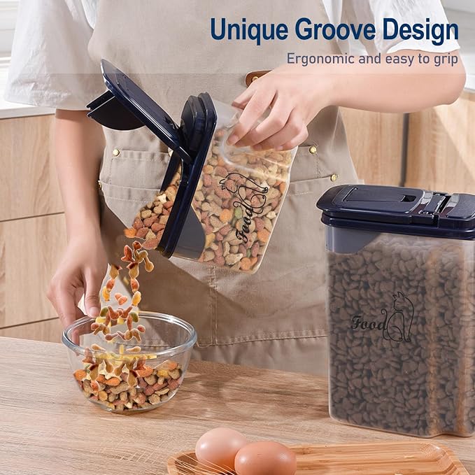 Cat Food Storage Container Combo (4.2QT and 1.6QT),2 Pcs Airtight Pet Food Containers with Pour Spout,Cat Treat Bin with Measuring Cup,Travel Cat Dog Food Container,BPA Free,Easy Grip