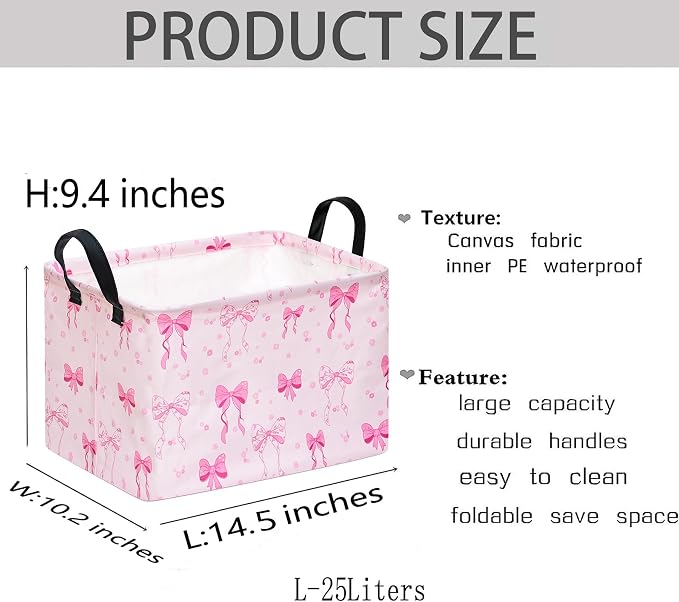 Gift Toy Storage Basket for Girls, Storage Organizer for Nursery Hamper Home Bedroom Laundry Hamper Shelf Baskets Pink Bowknot Pattern