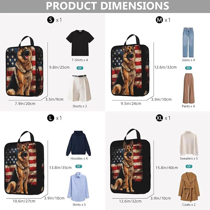 4 Set Compression Packing Cubes for Travel | Cool German Shepherd Flag Cube Storage Organizer For Carry On Expandable Space Saver Packing Bags Travel Essentials
