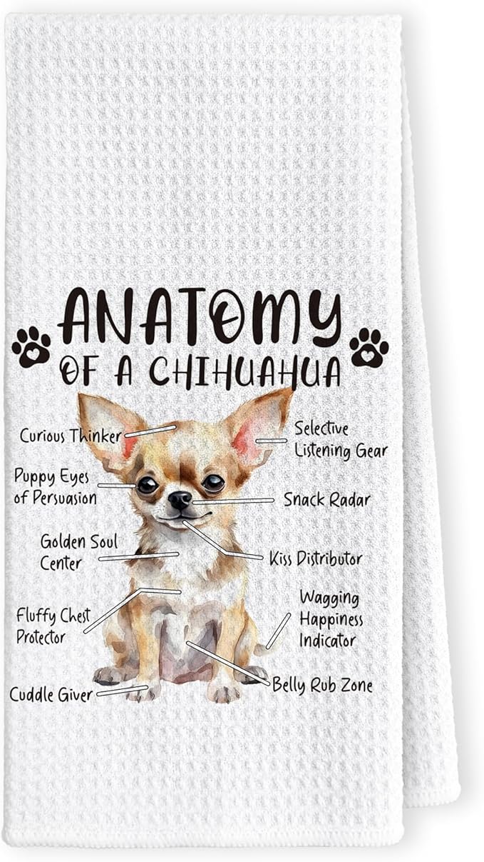 Funny Chihuahua Dog Kitchen Towels, Chihuahua Gifts for Women, Men's Hand Dish Towels, Dog Anatomy Tea Towel for Kitchen, Bathroom Decor