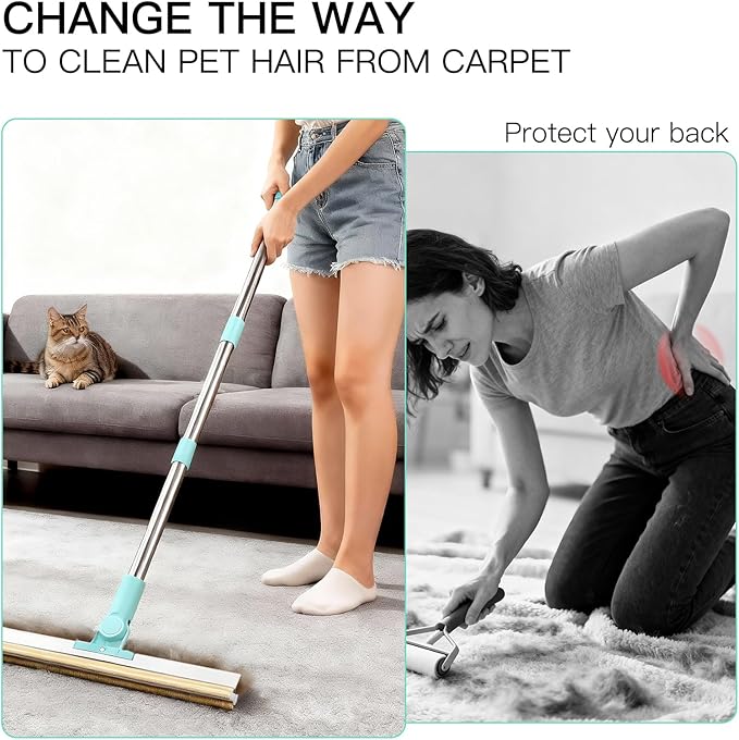 Carpet Rake for Pet Hair Removal - 3 in 1 Reusable Dog Cat Hair Remover Scraper with Adjustable Long Handle, Carpet Clean Brushes & Cat Dog Fur Rakes Scraper Broom for Couch, Rugs, Mats and Cars