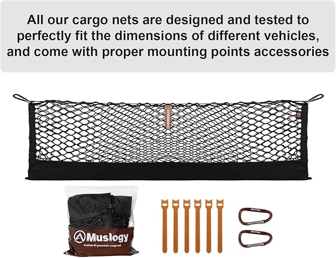 Muslogy Cargo Net for 2026 Toyota RAV4 Accessories | Custom Fit, Trunk Storage Organizer Net for SUV Sedan Van Divider, with Heavy Duty Carabiners, Night Visible Grab Handle