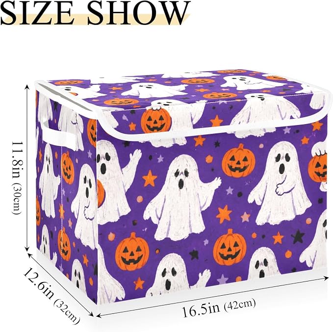 Halloween Ghost Storage Bins with Lids Closet Bedroom 40L Fabric Bin | Decorative Storage Boxes, Foldable & Stackable, Dust-Proof Flip Top, Reinforced Handles, For Home & Dorm, Clothes & Toy Box
