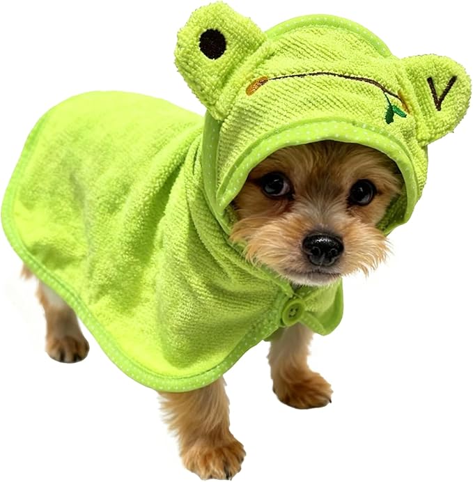 Dog Hooded Bathrobe Towel, Fast Drying Bath Towel Absorbent Warm Blanket Green M