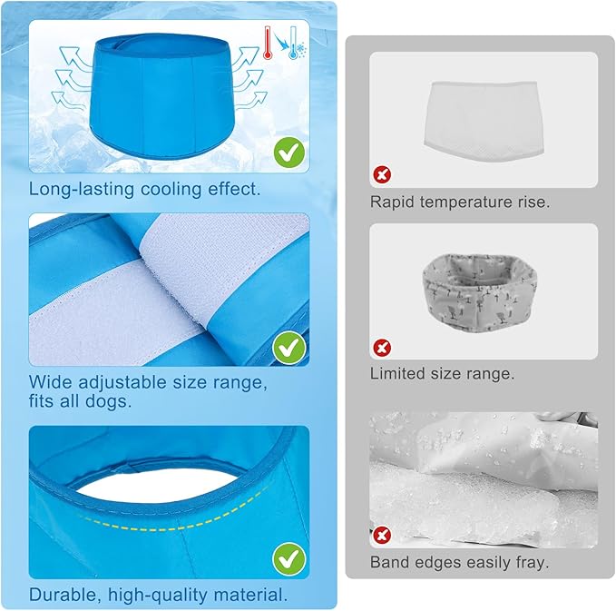 BEAUTYZOO Dog Cooling Bandana for Small Dogs, Instant Chill Out Ice Scarf Pet Bandanas, 2 Pack Adjustable Neck Wrap Cooler,Heat Relief Outdoor Camping Training,Green Blue M