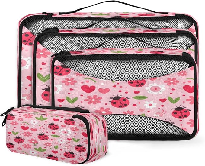 4 Set Packing Cubes for Travel, Daisy and Ladybugs Packing Cubes for Women, Travel Luggage Packing Organizers, Packing Cube Set, Daisy Flowers