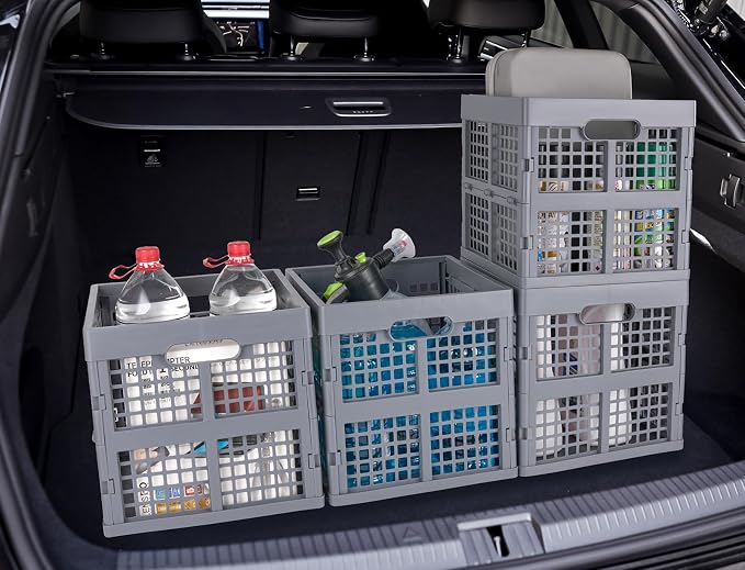 Eslite 3-Pack Collapsible Plastic Storage Crates,Foldable Crates for Storage,16L (Grey)