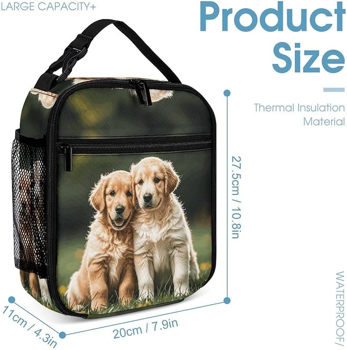 Golden Retriever Dogs Pets Lunch Box Insulated Small Durable Handbag | Portable Organizer Lunch Bag Reusable Large Capacity Lunch Tote Bags with Mutiple Pockets for Work Office Travel Picnic