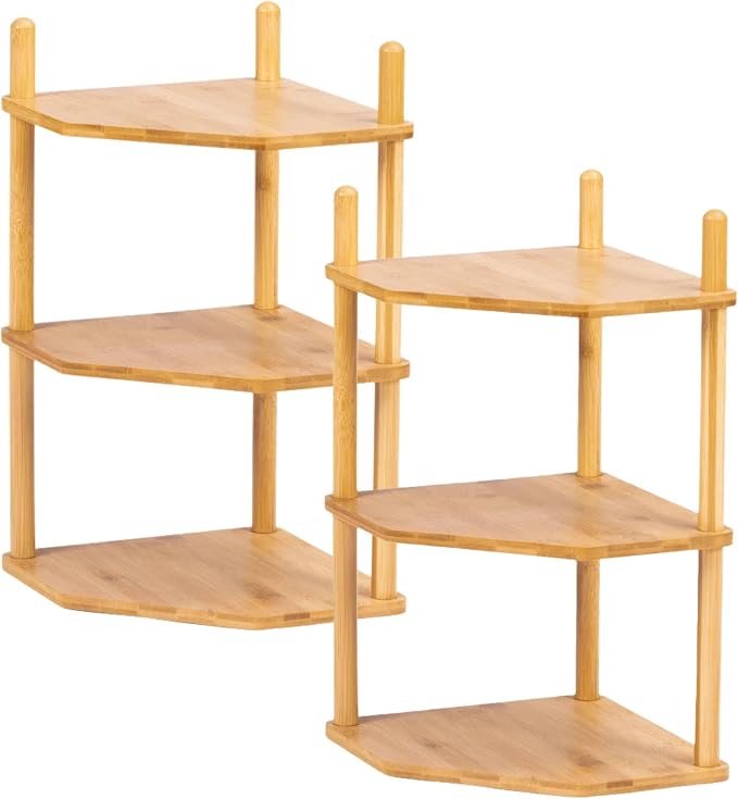 2Pc 3-Tier Bamboo Corner Shelf,Kitchen Countertop Organizer,Corner Countertop Organizer Shelf, Coffee Bar Organizer,Coffee Bar Accessories,for Kitchen, Pantry, Organizers and Storage
