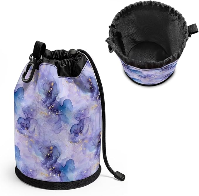 Clothespin Bag with Hooks Purple Blue Floral Hanging Clothes Pin Bag with Drawstring Closure Clothespin Holder, Moisture Resistance, Storage Organizer, Machine Washable