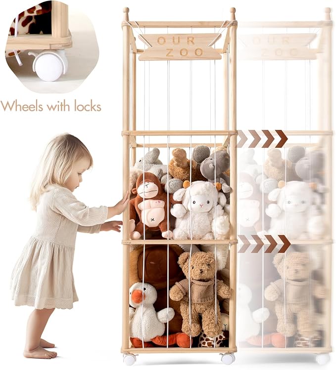 Mloong Stuffed Animal Storage,54in Wood Zoo Cage, Large Plush Toy Organizer | Space Save Toy Organizer, Extra Large Capacity Plush Toy Cage,Stuffed Animal Holder,Gift for Nursery Playroom Kidroom Bedroom