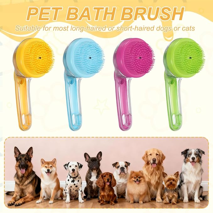 Pet Bath Brush, Dog Shampoo Brush New 2 in 1 Grooming Massage Scrubber Bubble Maker with Ring Built-in Shampoo Dispenser(Fine Bristled,Blue), for Long Short Hair Cats Shower