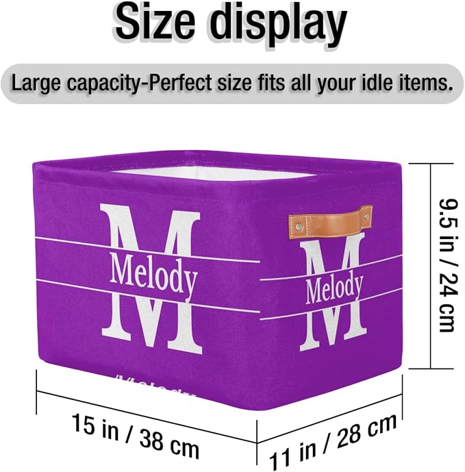 Personalized Initial Letter Deep Purple Storage Basket with Handles