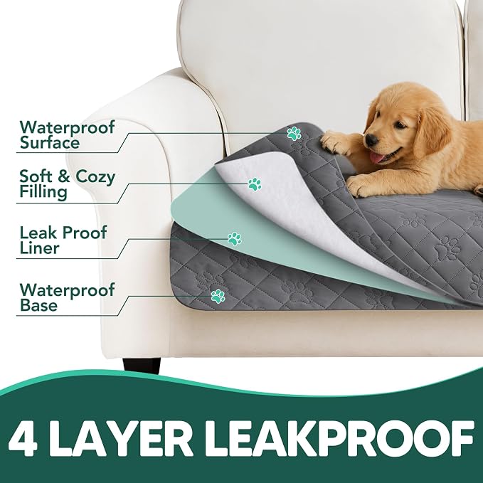 PAWFINITY Waterproof Loveseat Covers for Dogs, Pet Blanket for Couch | Paw Print Quilted, Hair Resistant, Anti Cat Scratch, Washable Protector for 2 Seat Sofa & Chair Cushion, 30x53 Inch, Grey