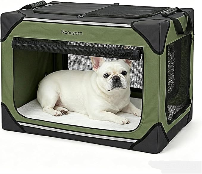26" L Collapsible Dog Crate for Small Dogs and Cats, Soft Pet Crate with 4-Door Mesh, Portable Dog Kennel for Travelling, Green