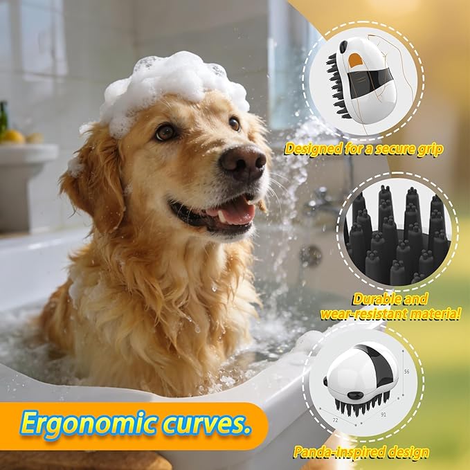 Dog Brush for Long Haired TPR Massage Soft Bristles & 3-Point Brush Head for Bathing Grooming De-Shedding & Detangling Shower Brush for Dogs and Cats