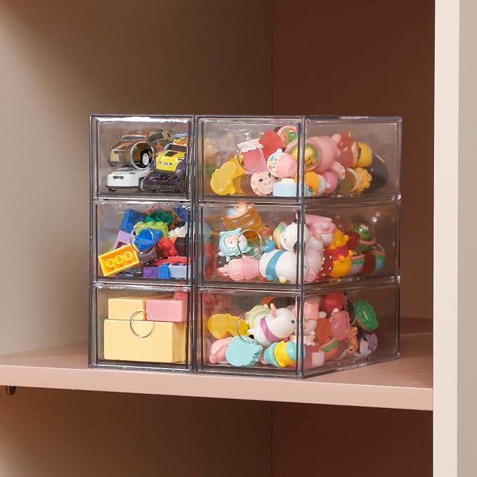 Clear Desk Drawers Organizer, 4 Pack, 12 Drawers, Plastic | For Home Office Supplies, Marker Pen, Art Crafts, Crayons, Coffee Pods, Makeup, For Bathroom, Kitchen, Pantry, Coffee Bar