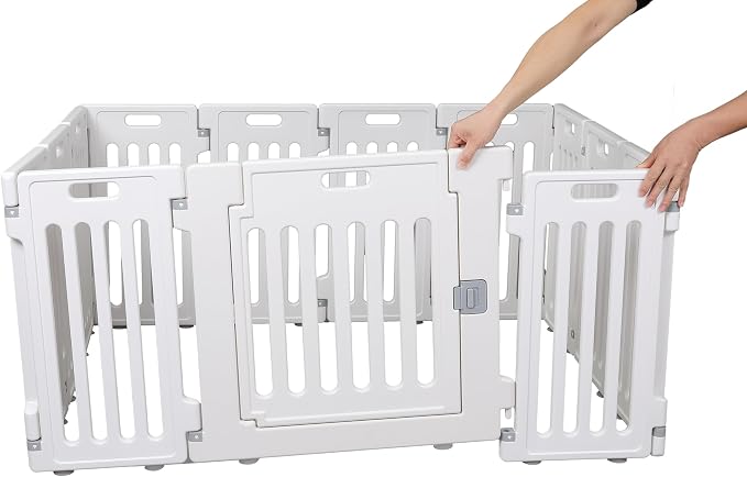 BIRDROCK HOME Pet Playpen with Door | 12 Panel | Strong Plastic | Puppy Safety Fence Pen Playpen | Non-Slip and Secure Dog Gate | White | 13-Panel Durable Plastic Playpen for Puppies and Small Dogs, Pet Pen with Non-Slip Suction Cups, Indoor/Outdoor Pe...