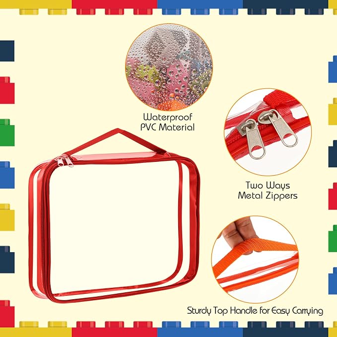 Sanwuta 6 Packs Toy Storage Bags with Zipper,Large, Small,Bright Color | Clear Waterproof Games Storage， Large Portable PVC Container， Reusable Organizer for Board Games, Building Blocks, Puzzles