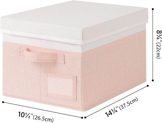 GRANNY SAYS Storage Bins with Lids, Decorative Storage Boxes with Lids | Storage Box with Dust Cover, Handles & Lable, Collapsible, Ideal for Closet Clothes Blanket Toys, Medium, White&Pink, 3-Pack