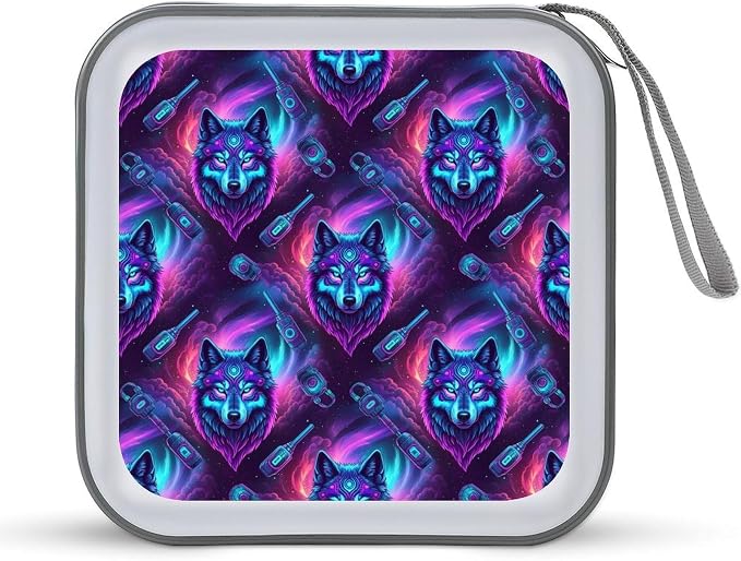 Hard Plastic CD/DVD Organizer Moon Galaxy Wolf, 40-Disc Storage Binder with Zipper, Portable Protective Case for Car Office