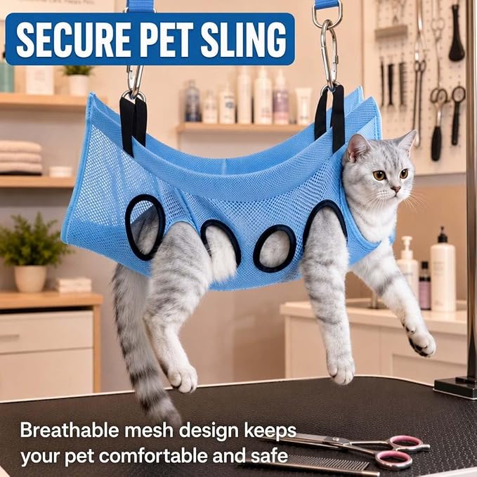 2-in-1 Foldable Pet Grooming Bed, Pet Bathing Stand, Portable Shower Station with Quick-Dry Mesh Sling, Home Nail Trimming Rack to Relieve Back Strain (A)