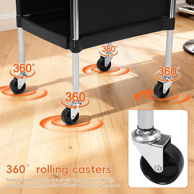 Salon Trolley Cart, 6-Layer Hair Stylist Cart with Wheels,Portable Salon Station Rolling Storage Trolley with Worktop Trays for Barbering or Hairstyling Beauty SPA Tattoo Service (Black)