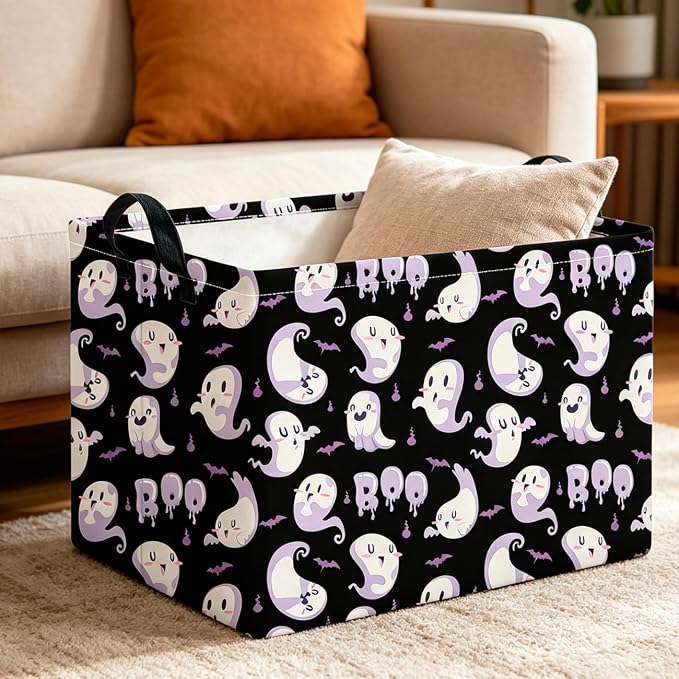 CLOCOR Rectangular Storage Basket,Waterproof Books Box with Handles,Gift Basket(UU Ghost Halloween)