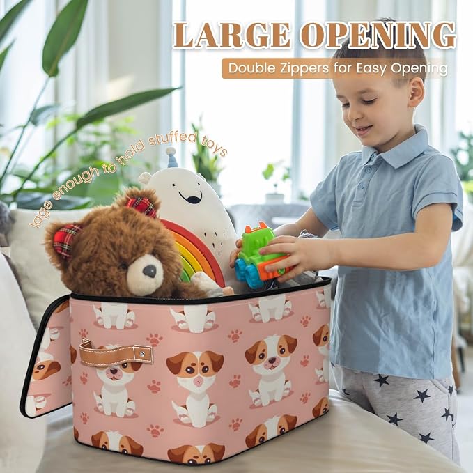 Cute Puppy Dog Storage Box with Zipper Lid