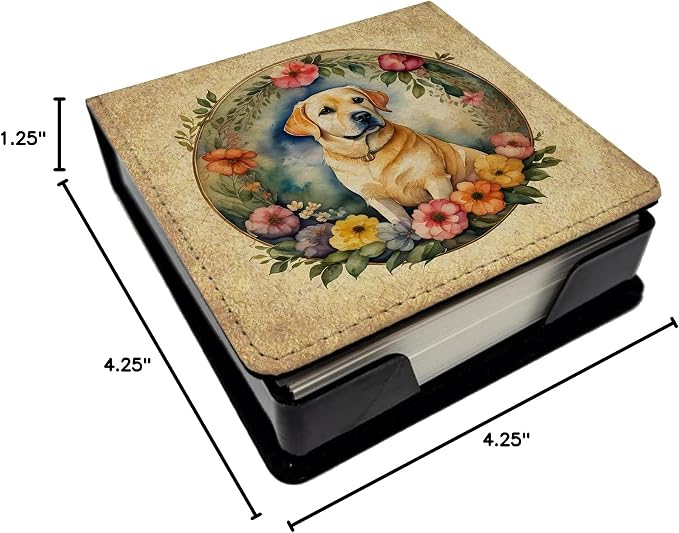 Caroline's Treasures Yellow Labrador Retriever and Flowers PU Leather Note Paper Holder with Artist-Designed Cover, Desk Accessory, Office Gift