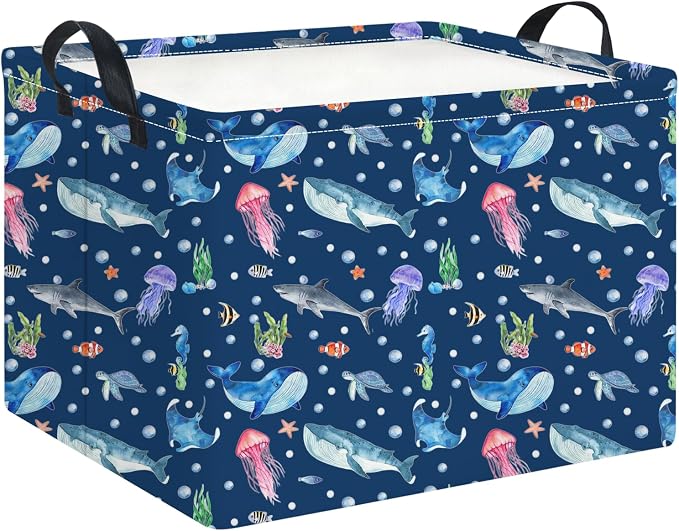 Rectangle Storage Basket with Handles,Collapsible Storage Bin,Books Box,Gift Basket(Blue Ocean)
