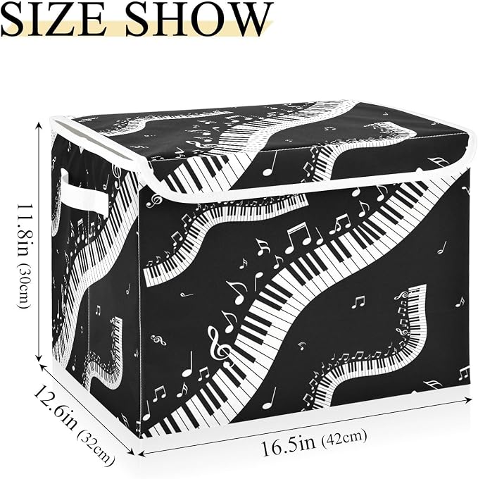 Piano Music Note Storage Bins with Lids Large Storage Basket with Handles Foldable Fabric Storage Box Organizer for Clothes Closet Cabinet Home Office Bedroom