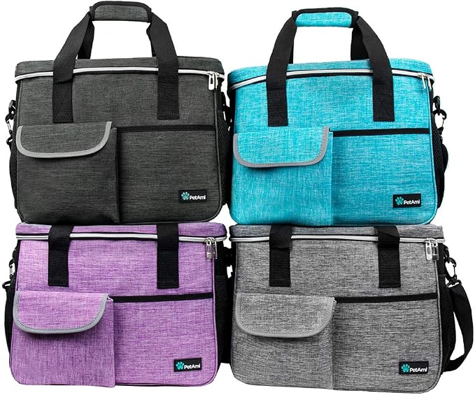PetAmi Dog Travel Bag Organizer, Pet Supplies Diaper Tote, Dark Gray Medium | Pet Travel Kit with 2 Food Containers & 2 Collapsible Dog Bowls, Luggage Sleeve, Weekend Getaway Road Trip Camping Essentials