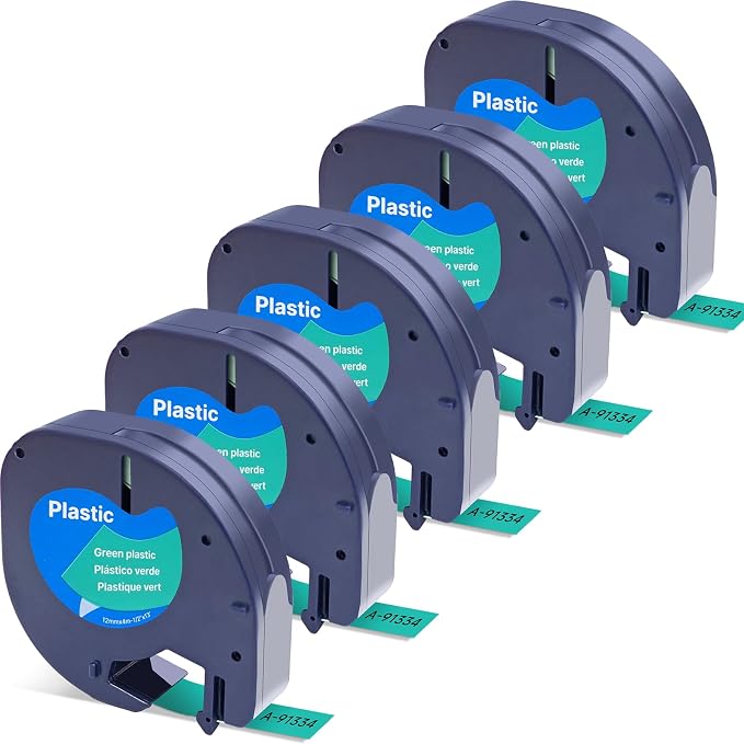 Replace for Dymo Label Maker Letratag Tape Refills 91332 91333 91334 91335 LT Plastic Cassette,1/2 Inch X 13Feet,5pack